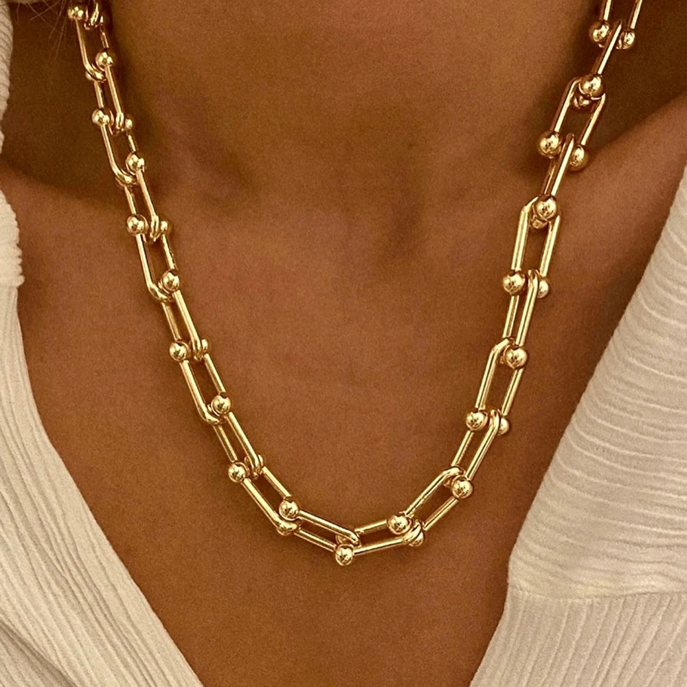 18k yellow gold filled graduated anchor link 16” to 18” necklace